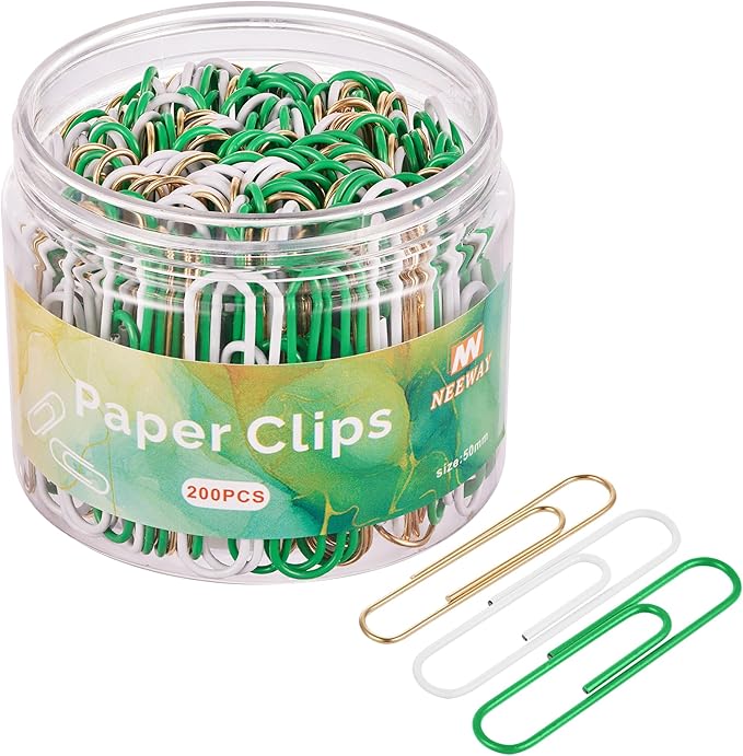 NEEWAY 200pcs Large Green Paper Clips, 2 Inch Jumbo Paper Clip, Ceative Colored Paperclips for Paperwork Office