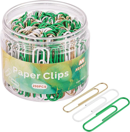 NEEWAY 200pcs Large Green Paper Clips, 2 Inch Jumbo Paper Clip, Ceative Colored Paperclips for Paperwork Office