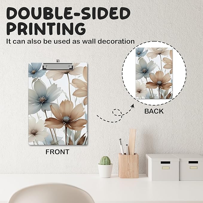APIILVPQ Floral Clipboard, Spring Clipboards with Low Profile Clip for Office School Use, Watercolor Wooden Clip Boards for Nurses Teachers Students - A03