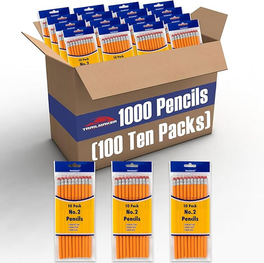 Trail maker Unsharpened Yellow Pencils in Bulk for School, Office Supplies | Bulk Wood Cased #2 HB Pencils (100 10-Packs)