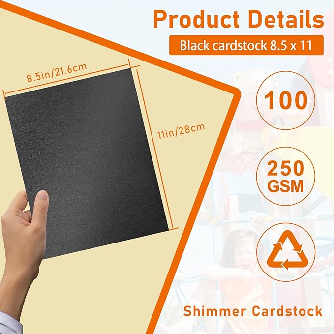 100 Sheets Black Shimmer Cardstock 8.5 x 11 Halloween Paper, 92lb Heavyweight Glossy Paper Card Stock for Wedding invitations, School Crafting, Thank You Cards, Cards Making