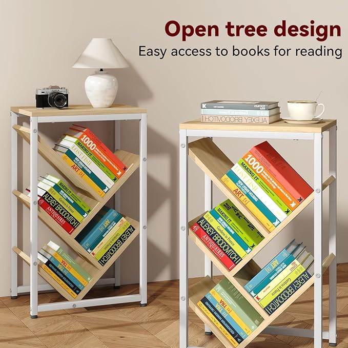IBUYKE 5 Tier Tree Bookshelf, Small Desktop Bookshelf with Storage Organizer,for Books/CDs/Movies,Desk Display Bookcase for Bedroom Living Room,Natural,TBC003N