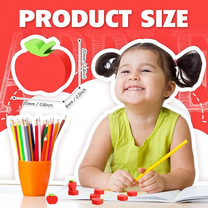 120pcs Mini Apple Erasers for Kids Bulk Classroom Welcome Back to School Gifts Classroom Counting Math Manipulatives Teacher Supplies Stationary Party Favors
