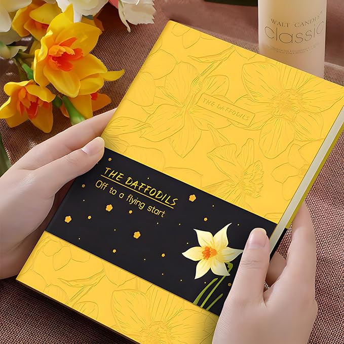 ipoul Soft Cover Notebook, A5 Journal, 6"x8" Lined Notebook for Writing, Wide Ruled Journal, PU Leather Softcover Journal, Gifts for Women, Yellow Daffodil
