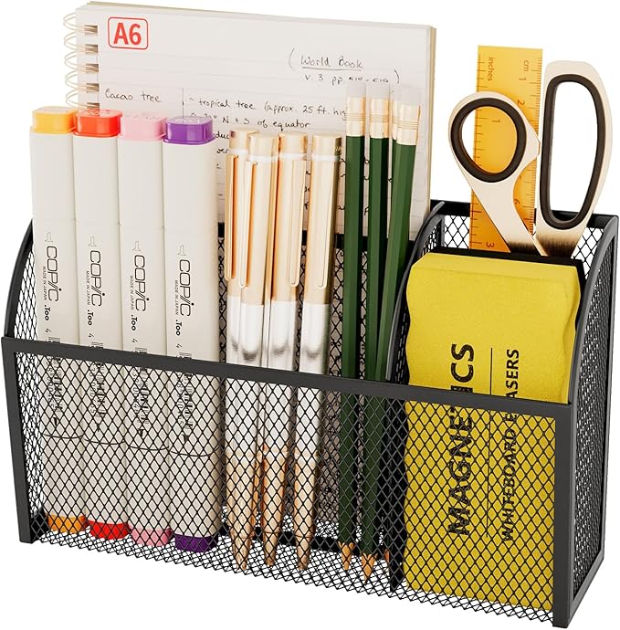 UVGVA Magnetic Pencil Holder Markers Dry Erase Holder for Whiteboard 3-Grid Locker Organizer for Fridge, Home, School and Office