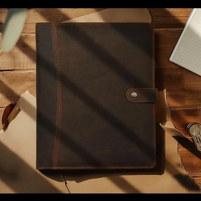 Leather Village Leather Portfolio Organizer - Professional Business Padfolio for Men & Women - Stylish Document Card Holder, Resume Folder, Folio for A4/Letter Size Writing Legal Pad, Brown