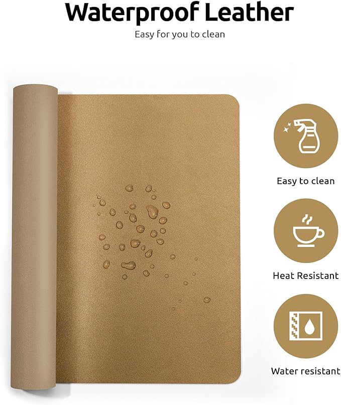 YSAGi Leather Desk Protector, Office Mat, Large Mouse Mat, Non-Slip PU Leather Blotter, Laptop Desk Pad, Waterproof Writing Pad for Office and Home (Bronze, 23.6" x 13.8")