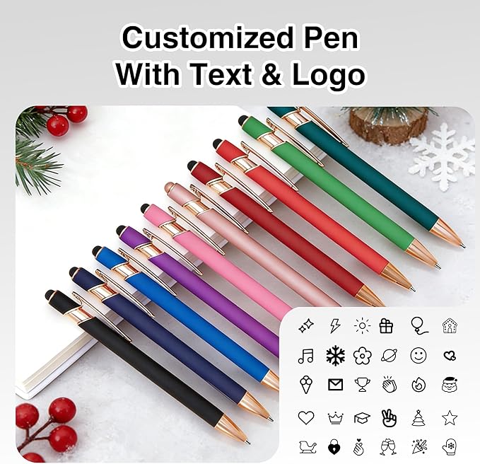 CRME Personalized Pens with Stylus Custom Pens in Bulk Customized Engraved with Name Business Logo Ideal for Birthday Wedding Party Metal Material Work Office Supplies for Women and Men Red Pen