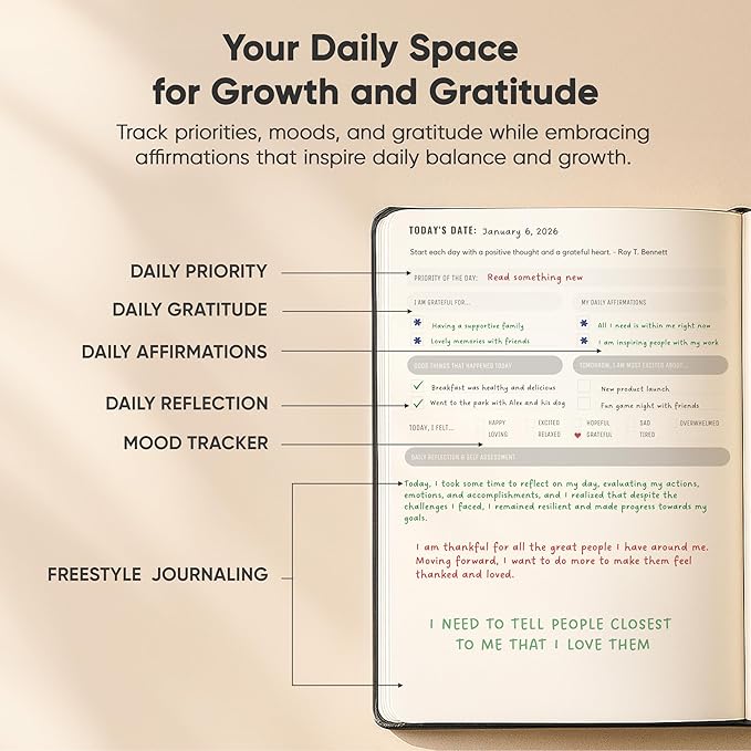 Best Daily Journal for Men & Women - Gratitude, Manifestation & Guided Journal with Prompts for Personal Growth (A5, Black) - PRODUCTIVITY STORE