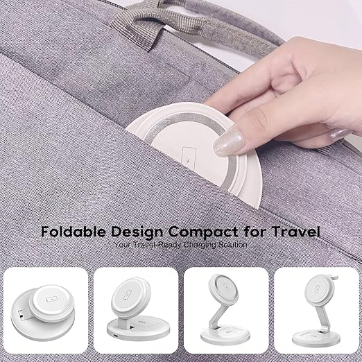 3 in 1 Foldable Magnetic Wireless Charging Station,iPhone Mag-Safe Charger,15W Fast MagSafe Charger Stand for Apple iPhone16Pro Max/16 Pro/15 ProMax/14/13/12,Apple Watch Ultra/2/SE to S9,AirPods Pro 3