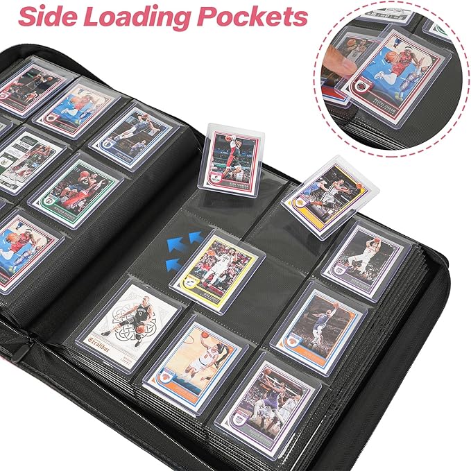 Sibonic 9 Pocket TopLoader Binder, Holds 360 3”x4” Toploader Hard Cases, Sleeves Card Collection Binder, 20 Double Sided Pages, Compatible with Trading & Sports Holder - Pink