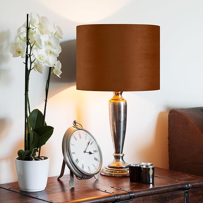 GO&SO Burnt Orange Velvet Drum Lamp Shades Set of 2 Medium, Replacement Lamp Shade 13" Top x 13" Bottom x 10" High(Spider)- Modern Fabric Lampshade for Table Lamp,Floor Lamps -Assembly Require
