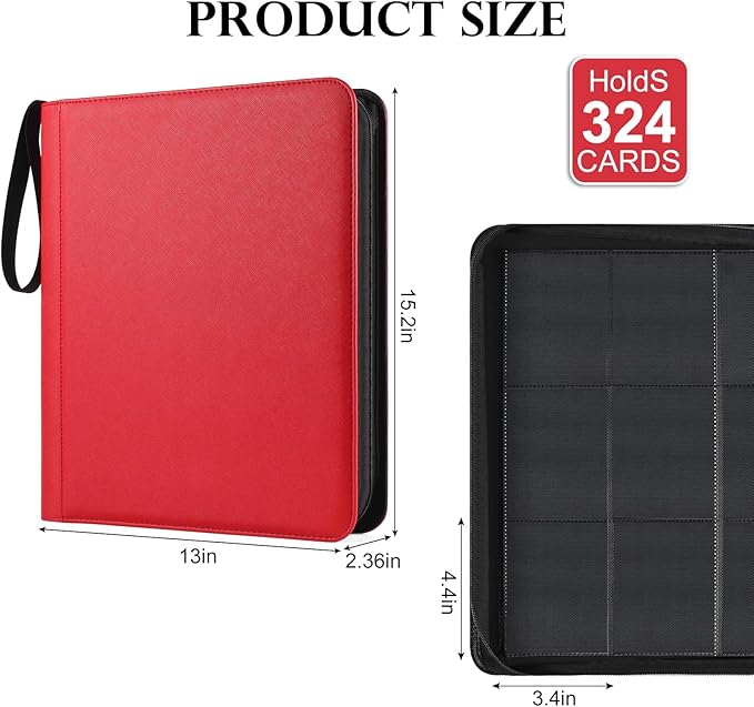 GEAoffice Premium Top Loader Binder 9 Pockets, Waterproof PU Leather Card Binder for Toploaders Holds 324 Cards, Side Loading Archival Safe Card Album Collection Binder for MTG, TCG, Sports Cards, Red