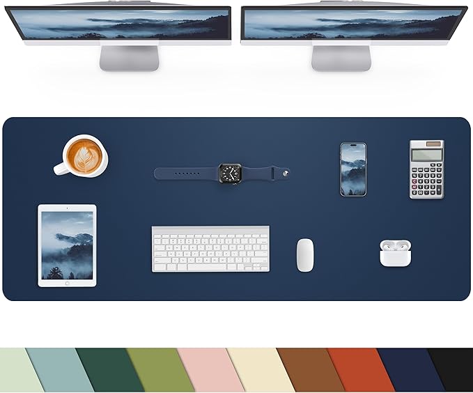 Non-Slip Desk mat,PULeather Desk Pad Protector, Office Desk Mat, Large Mouse Pad,Desk Blotter, Laptop Desk Pad, Waterproof Desk Writing Pad for Office and Home (Midmight Blue, 40" x 17")