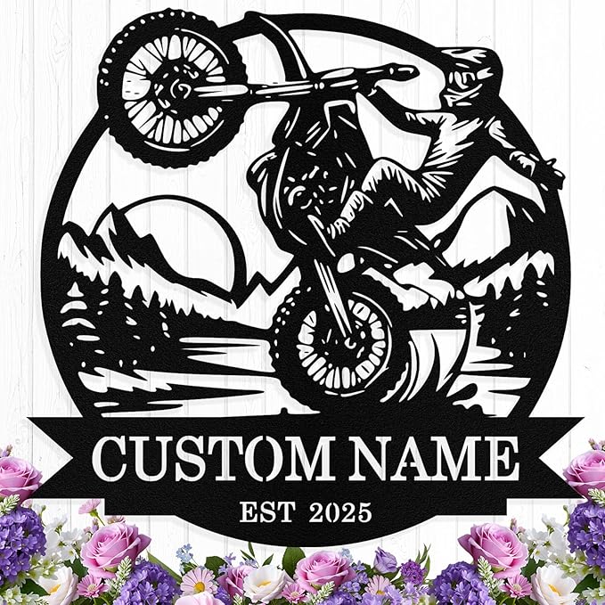 Custom Motorcycle Metal Signs Personalized Dirt Biker Name Sign Custom Garage Decor Motorbikes Wall Art Decor Motorcycle Sign Men Room Decorate Gifts for Men Husband Rider