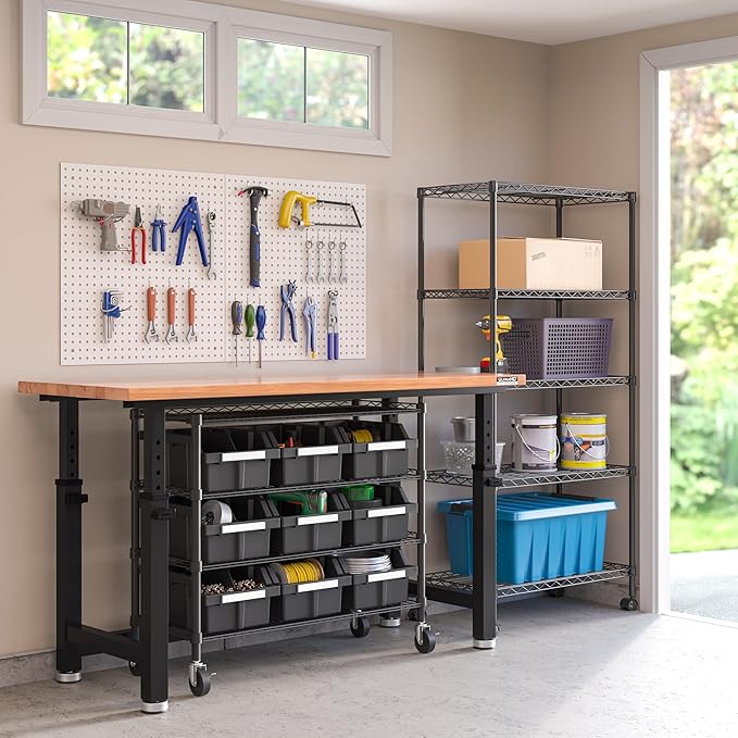 Seville Classics Heavy Duty NSF Bin Rack Solid Steel Wire Shelving Storage Unit, Patented Organizer for Garage, Warehouse, Office, Restaurant, Classroom, Kitchen, Graphite, 4-Tier includes 9 Bins