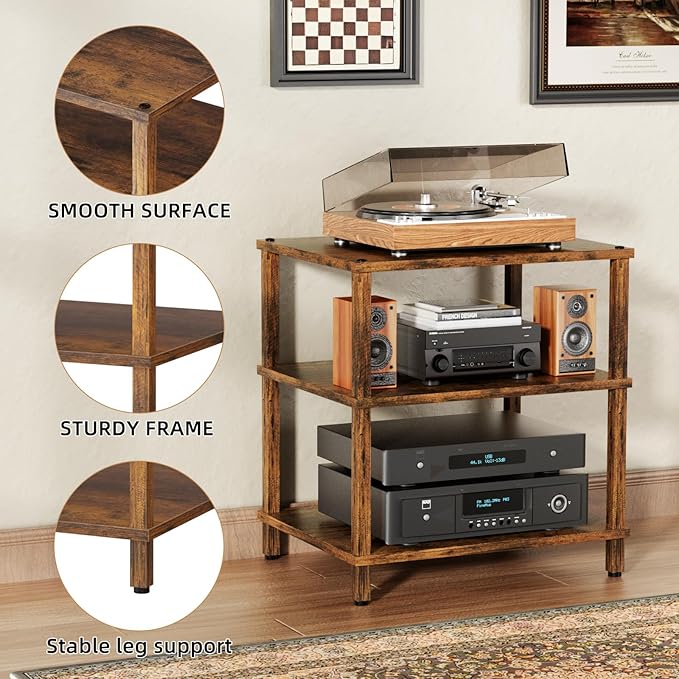 3-Tier AV Media Player Stand, brown Stereo Cabinet, Modern Stereo Cabine,Game Console Shelf,Wooden TV Stand,Multifunctional Entertainment Center, Suitable for Home, Conference Room, Game Studio