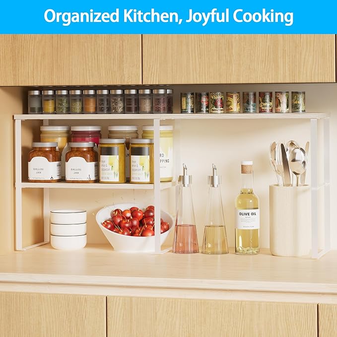 Golener Countertop Organizer Corner Shelf, 2 Tier Adjustable Stackable Corner Shelves for Kitchen, Bathroom, Spice Rack, Coffee Bar, Over Sink, Dresser Table, Corner Counter Shelf Stand, Natural Beige | Corner Shelves, for Kitchen, Bathroom, Spice Rack...