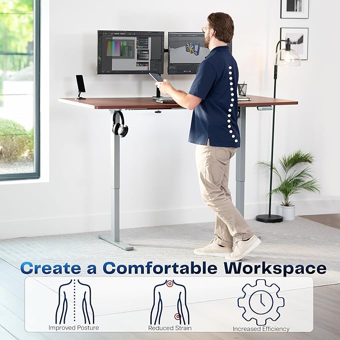VIVO Electric 71 x 36 in Standing Desk, Memory Height Adjustment, 1B Series, Holds 220 lbs, Dark Walnut Top Gray Frame, DESK-KIT-1G7D-36