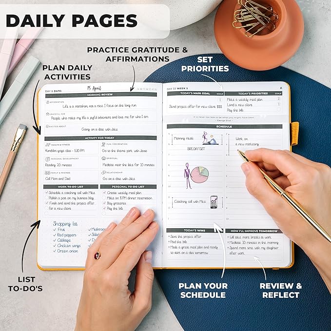 Clever Fox Ultimate Achiever’s Goal Planner - Focus & Productivity 90 Day Journal. Undated Daily Weekly Monthly Planner Organizer & Hourly Schedule Notebook - Hardcover, A5 Size, Amber Yellow