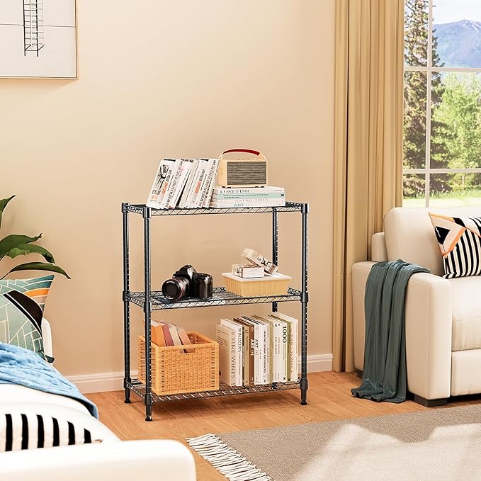 M MZG 750 lbs 3 Tier Storage Rack Metal Wire Shelving Unit, Storage Standing Shelf Organizer for Laundry Bathroom Kitchen Pantry Closet Garage Basement Utility Room, Black 13.8" D x 29.5" W x 35.5" H