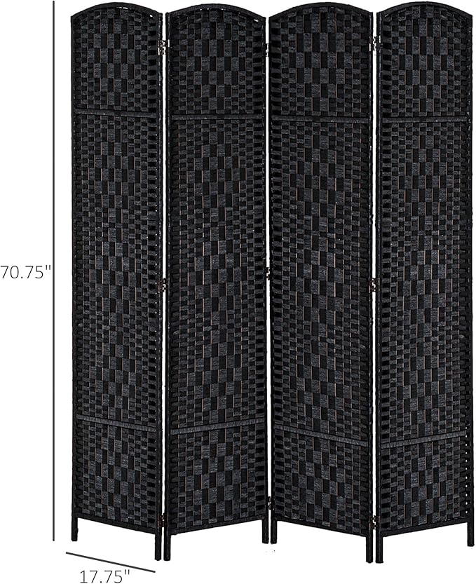 HOMCOM Room Divider, 4 Panel Folding Privacy Screen, 6FT Tall Portable Wicker Weave Partition Wall Divider for Bedroom, Home Office, Black