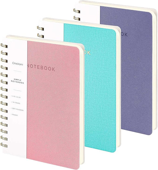 Spiral Notebook-5.75" x 8.125" College Ruled Journal with Inner Pockets and 160 Pages,PU Leather Cover Business Journal, Twin-Wire Binding Notebook Perfect for Office & Home School Supplies 3 pack Pink/MintGreen/Violet