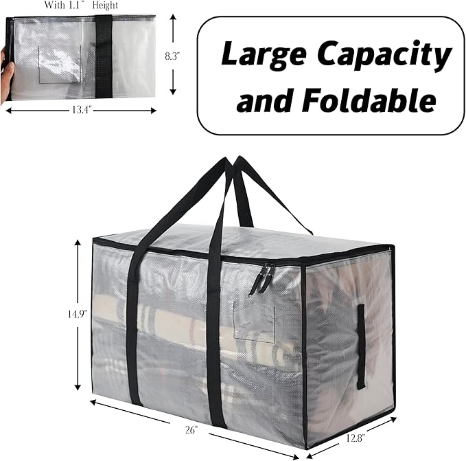 PWRSC Heavy Duty 93L (24.5 Gallon) Stackable Storage Bins with Fully Openable Lids, Moving Bags Heavy Duty, Clear Plastic Totes for Moving Storage, Home Organization, Closet, Dorm Room 12 pack