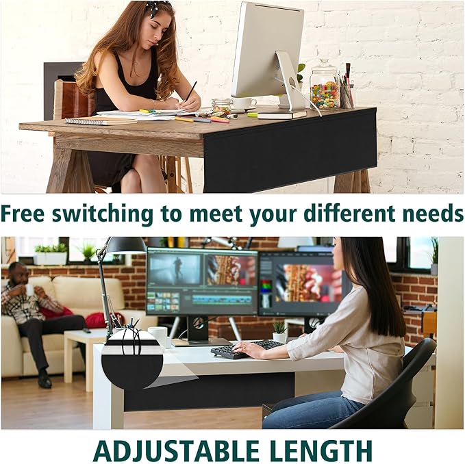 EcoBrisa 48" Under Desk Privacy Panel with Cable Management Organizer Sleeve Self-Adhesive Modesty Panel for Cord Organizer Pockets and Desk Skirt for Home Office or Standing Workstation