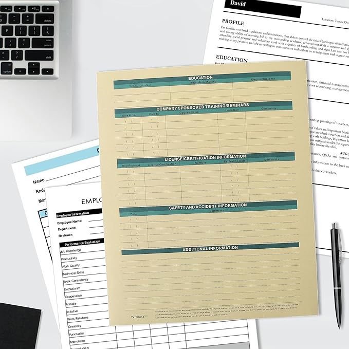 HR Folders for Employee Files – 25-Pack Heavy-Duty Manila Folders with Preprinted Personnel Forms and Labels, 9.5 x 11.5 Letter Size, 2 Internal Pockets, Secure Document Storage