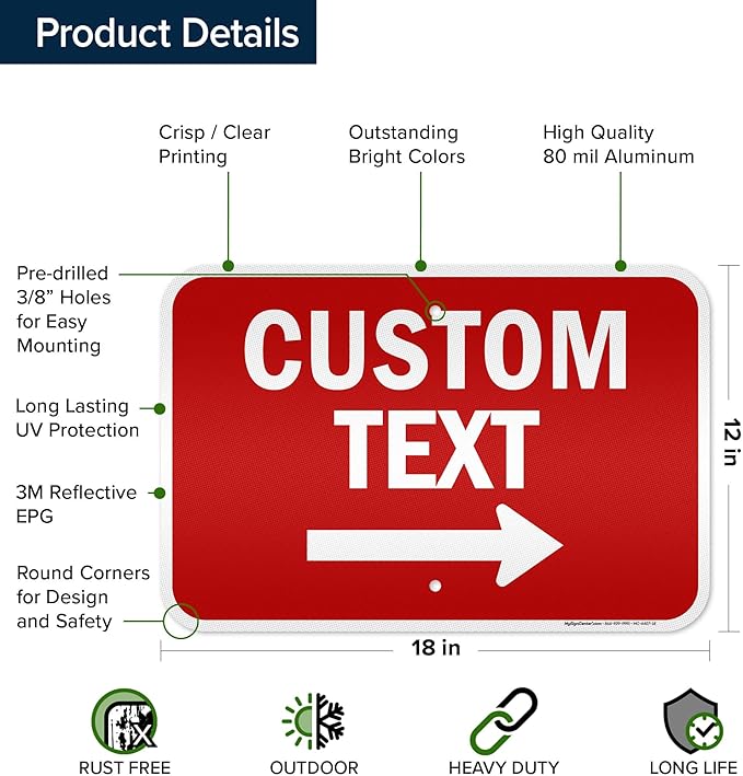 Custom Arrow,Custom Directional Sign, Right Arrow, 12x18 Inches, 3M EGP Reflective, Rust Free .063 Aluminum, Fade Resistant, Made in USA by My Sign Center