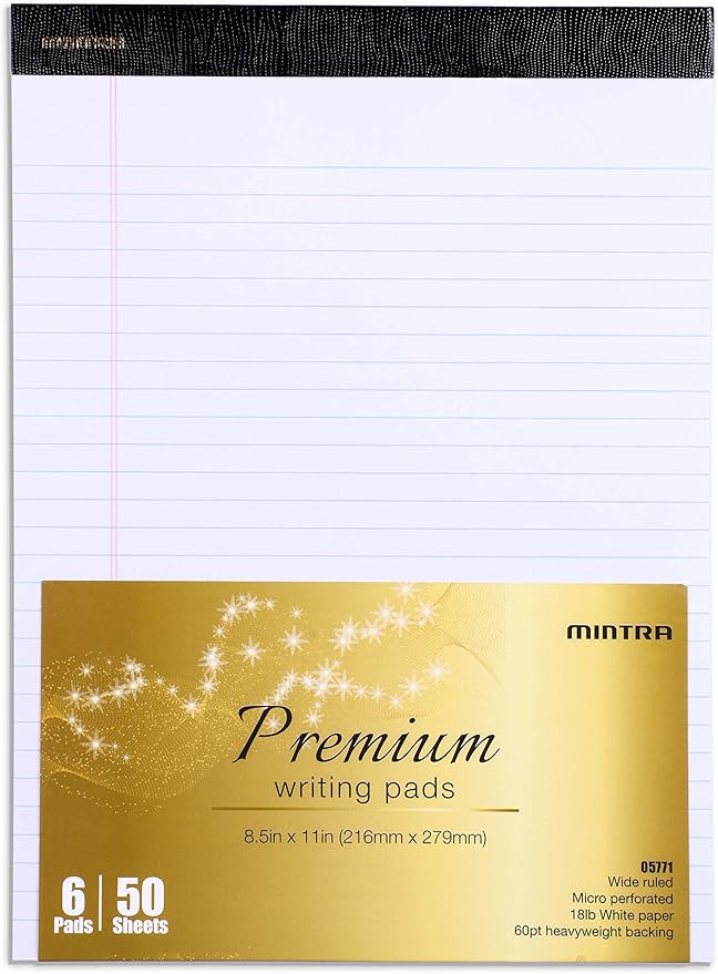 Mintra Office Legal Pads (Double Pad 3pk (White), 8.5in x 11in (Wide Ruled))