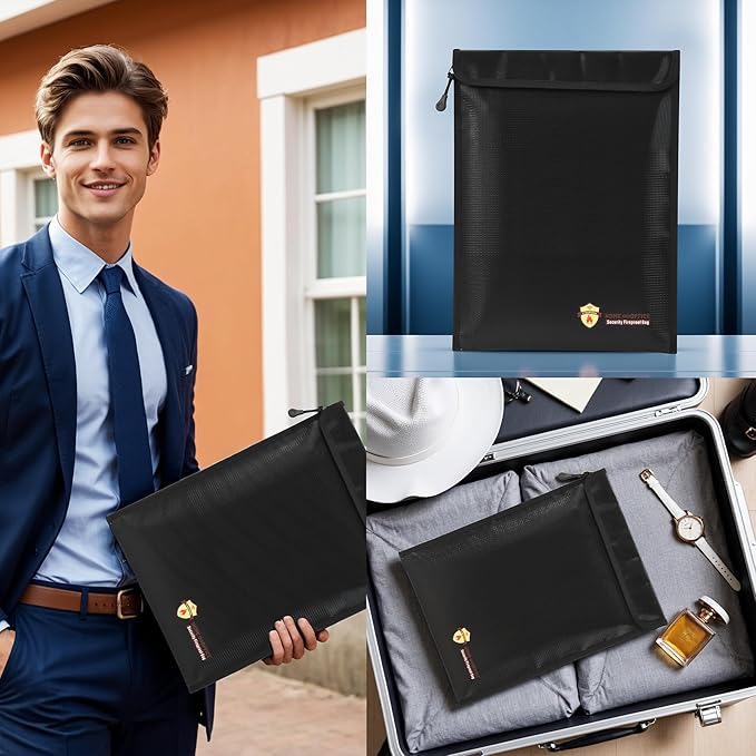 3 Pcs Fireproof Waterproof Document Bag(2000℉), Fire and Water Resistant Safe Zipper Storage Organizer Pouch for A4 A5 Documents Holder, Cash, Passport, Tablet, Laptop, File, Jewelry