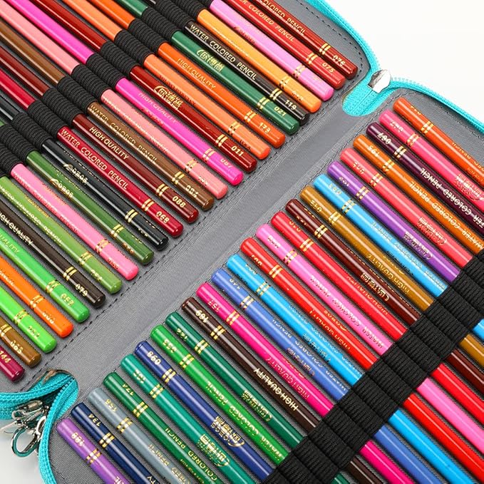 Vomgomfom Colored Pencil Case - 200 Slots Holder With Zipper Closure, Deluxe PU Leather Large Capacity for Watercolor Pens or Markers, Organizer for Artist (Green)