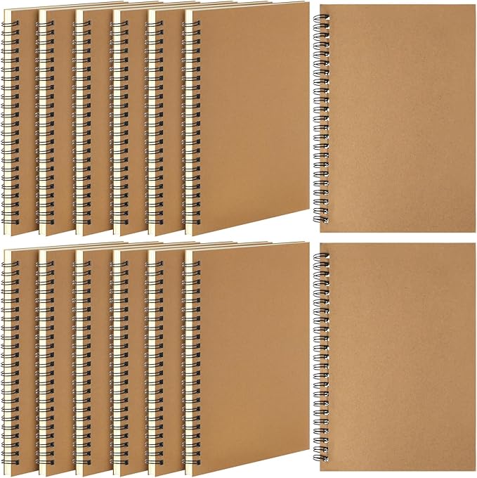 Leelosp 12 Pack Small Spiral Notebook 5 x 7 Inch Lined College Ruled Spiral Journal Wire Bound Notebook Kraft Cover, 120 Pages for Work Students Office Business(Brown)