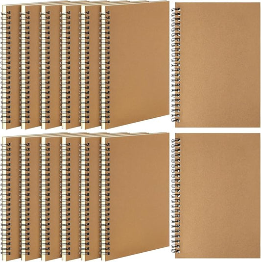 Leelosp 12 Pack Small Spiral Notebook 5 x 7 Inch Lined College Ruled Spiral Journal Wire Bound Notebook Kraft Cover, 120 Pages for Work Students Office Business(Brown)