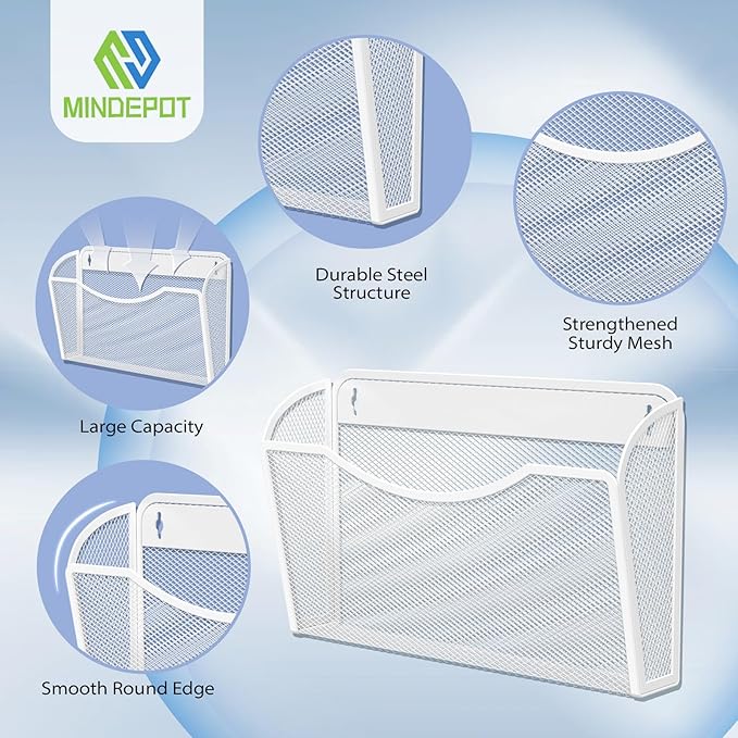 MINDEPOT Wall File Organizer,Hanging Wall Mounted File Folder Binder Holder Mail Organizer for Office,Home and School Supplies