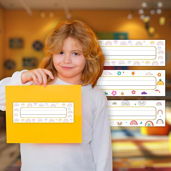 30 Name Tags for Classroom Cubbies, 3x9 in Boho Rainbow Name Plates for Desks, Classroom Must Haves for Teachers Elementary - A02