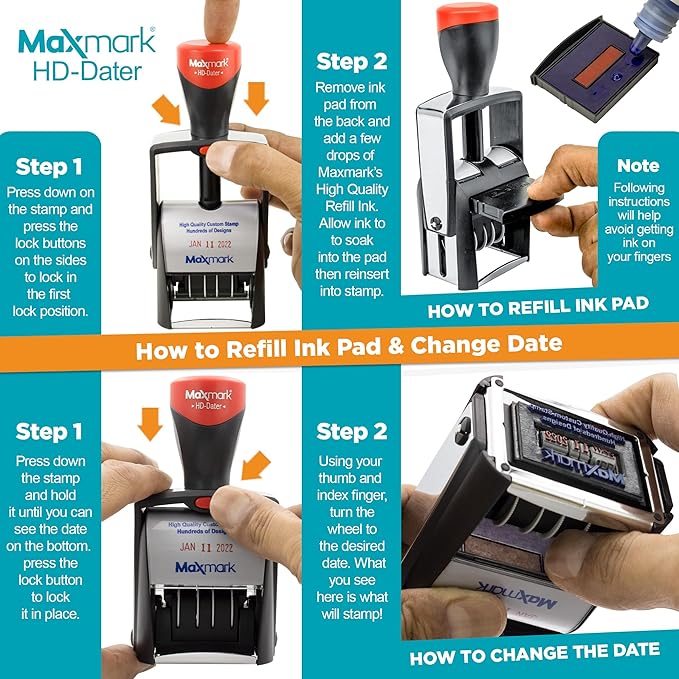 MaxMark Heavy Duty Self Inking Date Stamp with Phrase Mailed - Red Ink
