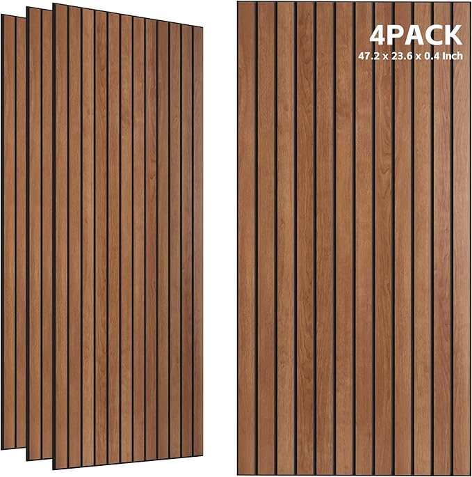 TO-TH Wood-Look Sound Panels, 4 Pack 47.2” x 23.6” Soundproof Wall Panels, Decorative Acoustic Panels,Wood Panels for Wall for Home, Office, Basement, Cherry with Mitered Edges
