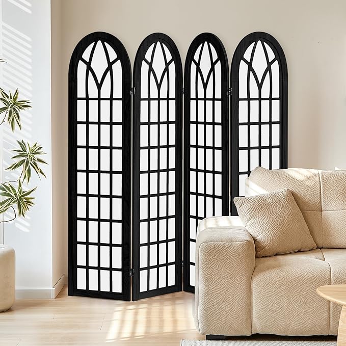 Asnefeli Room Divider 4 Panel, Japanese Shoji Privacy Screen for Bedroom Home Office Separation, Folding Wood Partition Wall, 5.6 Ft Black Decor