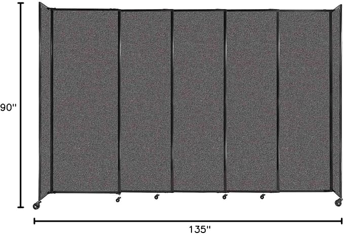 Versare Straightwall Sliding Portable Wall Partition | Freestanding Office Dividers | Locking Wheels | Temporary Room Separator | 11'3'' Wide x 7'6'' Tall Charcoal Gray Fabric Panels