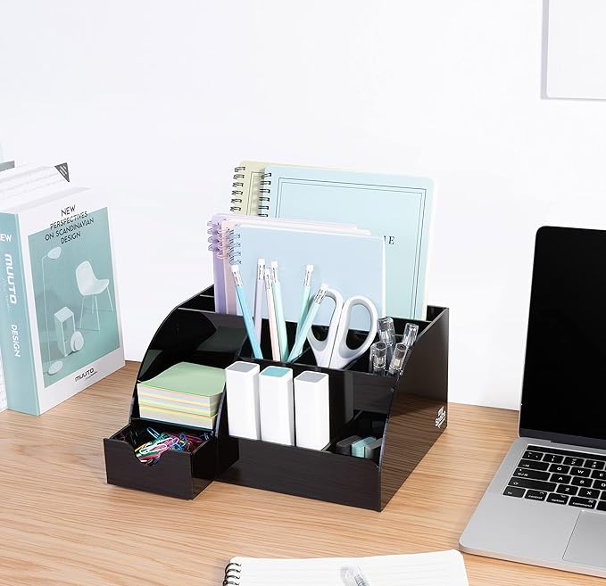 My Space Organizers Black Desk Organizer with 9 Compartments - Desktop Office Supplies and Desk Accessories Organizer