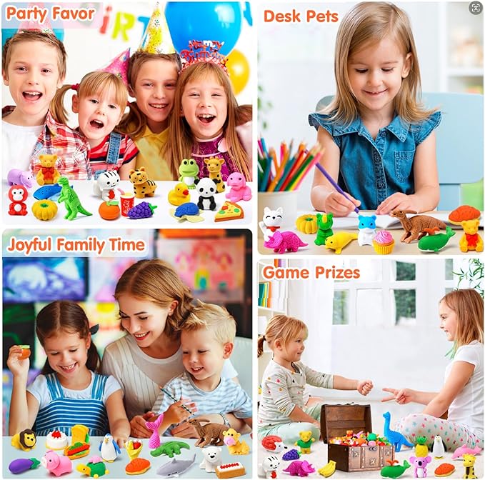 Moosia 120 Pack Animal Pencil Erasers for Kids, 3D Mini Puzzle Take Apart Erasers, Desk Pets & Treasure Box Toys, Bulk Party Favors, Classroom Prizes, School Supplies, Gift for Boys & Girls