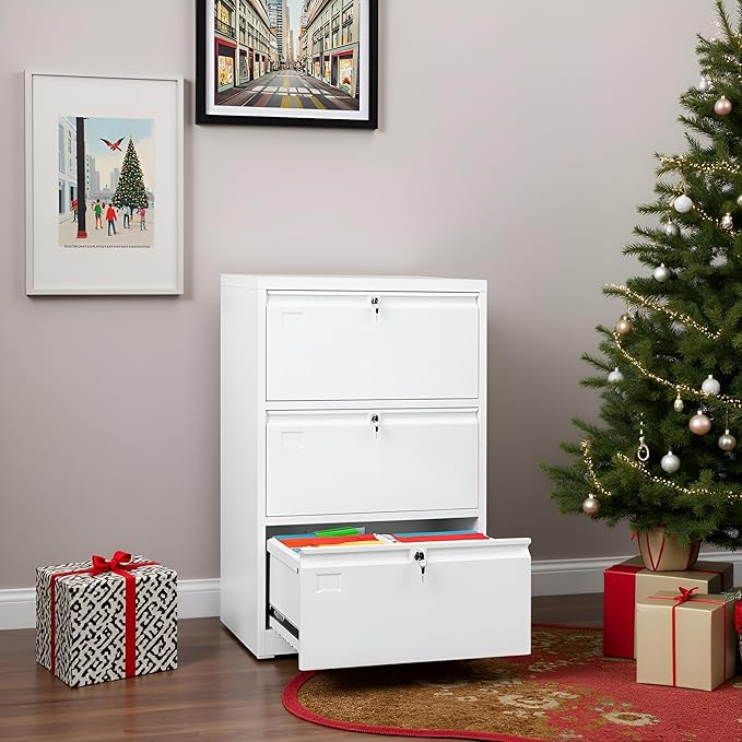 SUXXAN 3 Drawer File Cabinet, Lateral Filing Cabinet with 3 Locks for Home Office, Black File Cabinets with Business Card Holder for Letter/Legal/F4/A4 Hanging Files