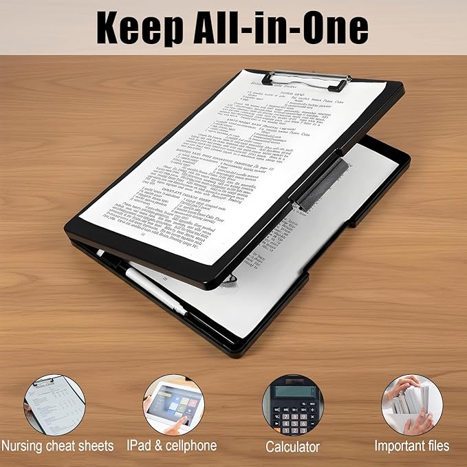 Afcabakila 3 Pack Clipboard with Storage, Foldable Clipboard Organizer with Pen Holder, Heavy Duty Plastic Writing Board for Nurse, Teacher, Student, Office Supplies, Black