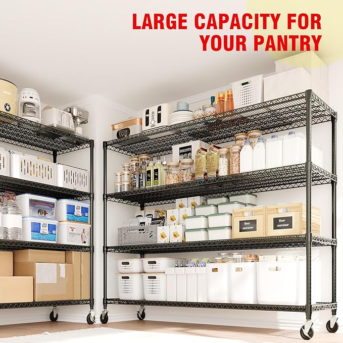 MilleLoom 4 Tier Industrial Storage Shelving Unit 2640LBS Capacity, Heavy Duty Adjustable Metal Shelves w/Wheels & Leveling Feet, Garage, Workshop, Basement Rack Shelf, 73.8" H*23.9" D*59.8" W