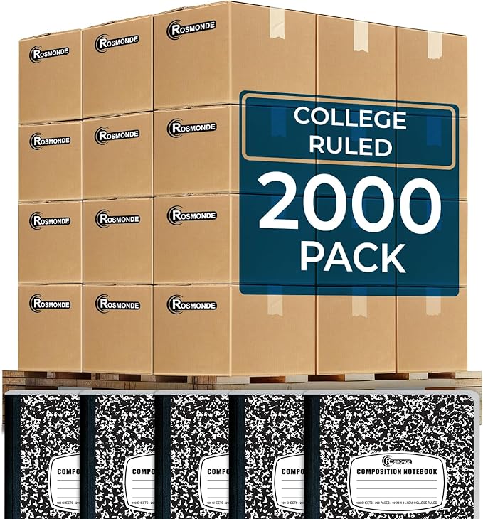 Rosmonde 2000 Pack (Pallet) Composition Notebooks Bulk, College Ruled, Full Pallet of Notebooks, 200 Pages (100 Sheets), 9-3/4 x 7-1/2, Bulk Notebooks for School, College & Office, 4-7 Days Transit