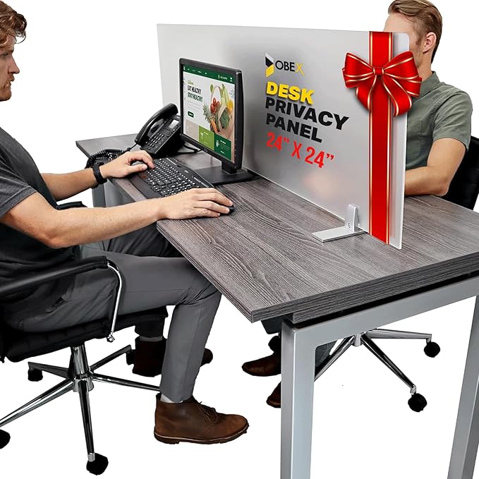 OBEX Acrylic Free Standing Screen, Divider for Desk Privacy Home & Office Partitions for Table Top Workstation, Portable Cubicle Panel for Work, 24" x 24", Frosted