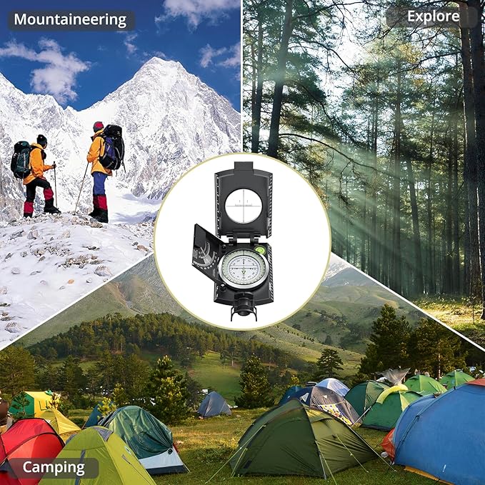 Anbte Compass Hiking Survival, IP65 Waterproof Metal Compass with Sighting Clinometer and Carry Bag, Multifunctional, Professional, for Camping Hunting Hiking Navigation